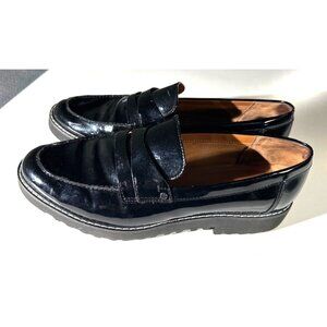 Franco Sarto Black Patent Leather Loafers With Chunky Rubber Sole Size 7.5